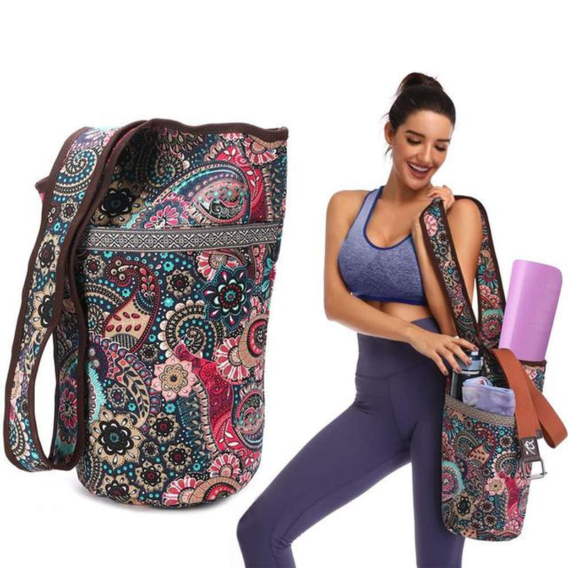 Stylish Canvas Yoga Mat Bag with Spacious Zipper Pocket, Accommodates Most Mat Sizes