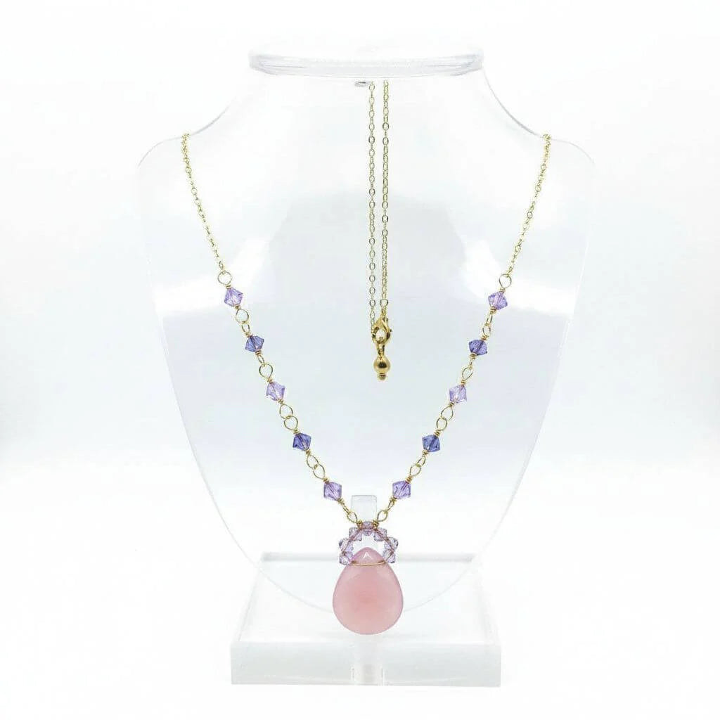 Purple Chalcedony Drop 14 KT Gold Filled Gemstone Necklace
