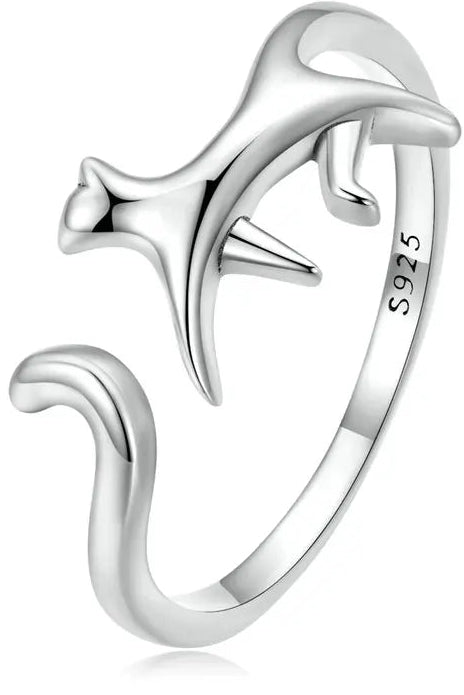 Charming 100% 925 Sterling Silver Cat Open Ring - A Trendy Animal-Inspired Jewelry Gift for Women