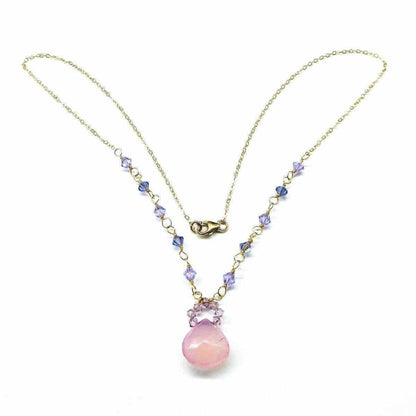 Purple Chalcedony Drop 14 KT Gold Filled Gemstone Necklace