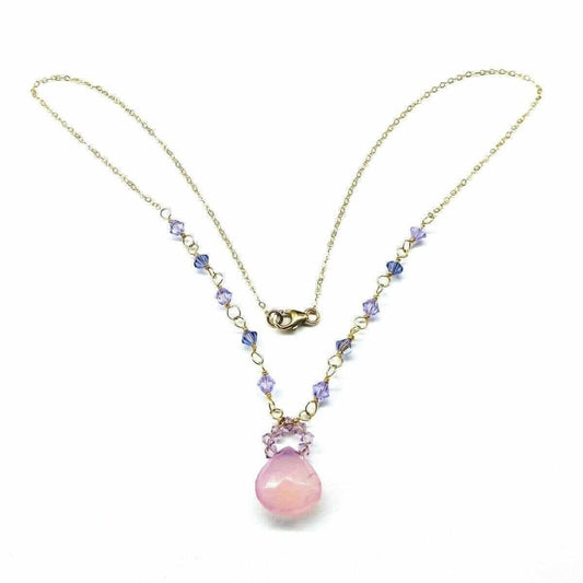 Purple Chalcedony Drop 14 KT Gold Filled Gemstone Necklace