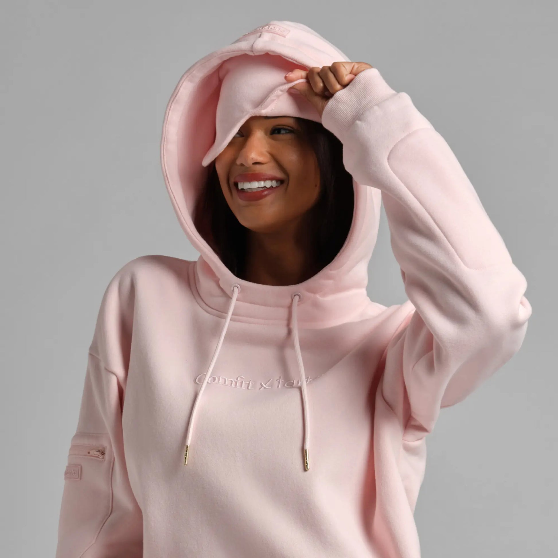 Experience Ultimate Comfort: Limited Edition Comfrt X Tarte Hoodie with Built-In Eye Mask