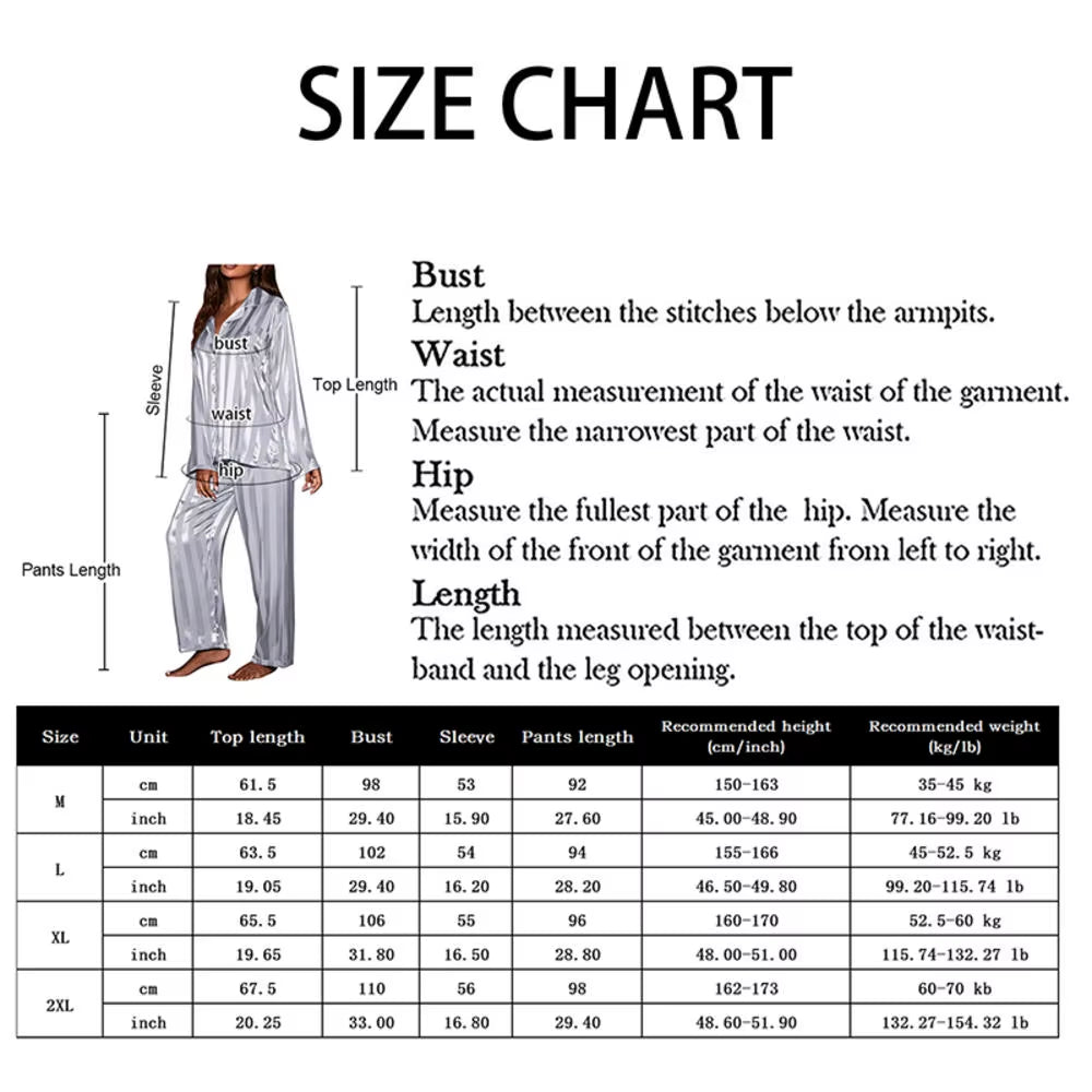Elevate Your Comfort: Women's Striped Silk Satin Pajama Set with Long Sleeve Top and Trousers for Cozy Nights