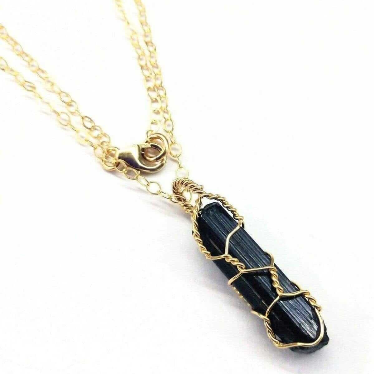 Stunning 14K Gold Filled Wire Wrapped Raw Black Tourmaline Necklace for Ultimate Protection and Style