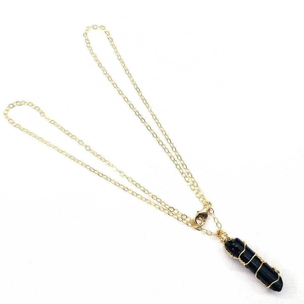 Stunning 14K Gold Filled Wire Wrapped Raw Black Tourmaline Necklace for Ultimate Protection and Style
