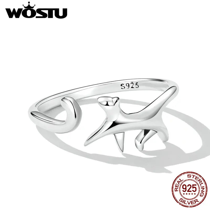 Charming 100% 925 Sterling Silver Cat Open Ring - A Trendy Animal-Inspired Jewelry Gift for Women