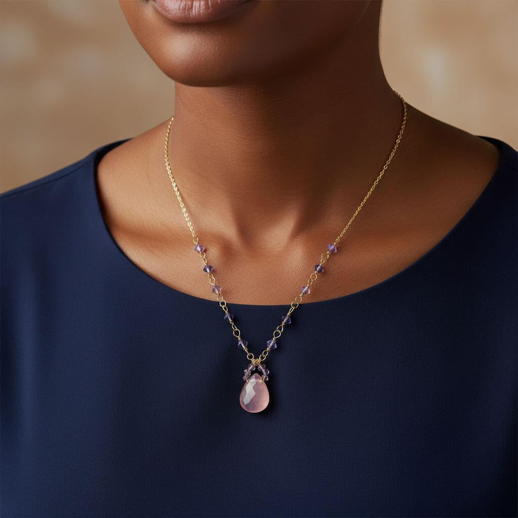 Purple Chalcedony Drop 14 KT Gold Filled Gemstone Necklace