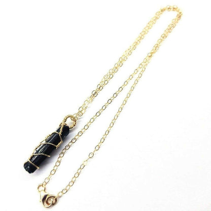 Stunning 14K Gold Filled Wire Wrapped Raw Black Tourmaline Necklace for Ultimate Protection and Style