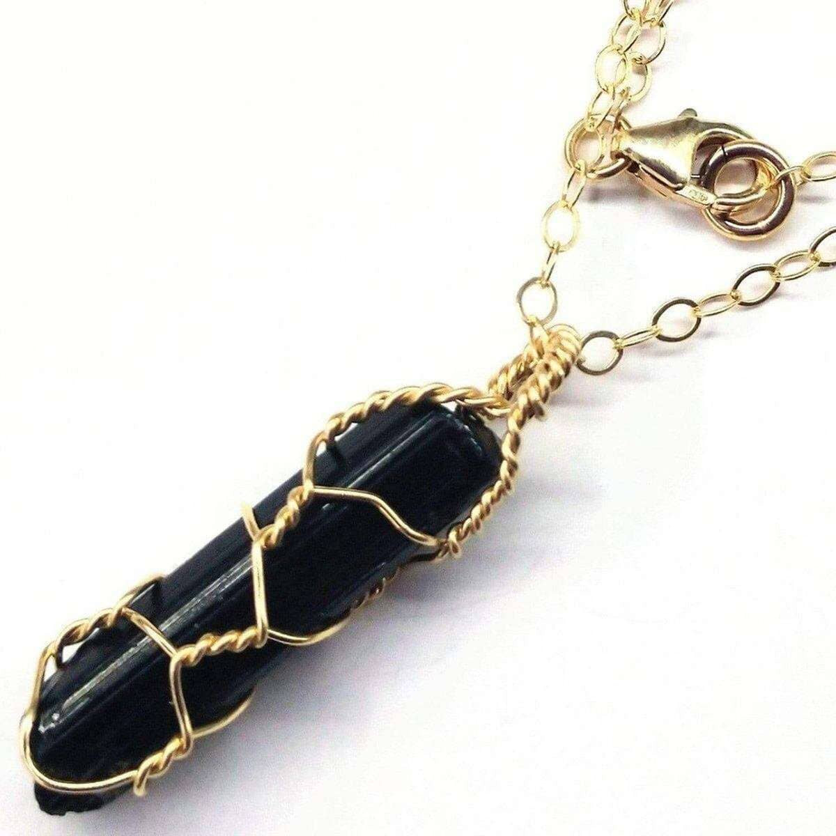 Stunning 14K Gold Filled Wire Wrapped Raw Black Tourmaline Necklace for Ultimate Protection and Style