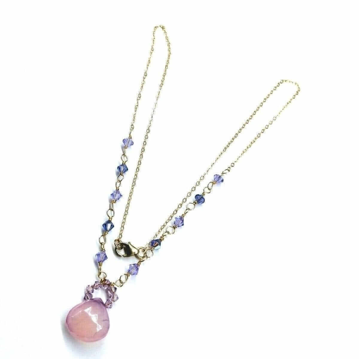 Purple Chalcedony Drop 14 KT Gold Filled Gemstone Necklace
