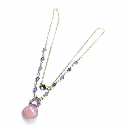 Purple Chalcedony Drop 14 KT Gold Filled Gemstone Necklace