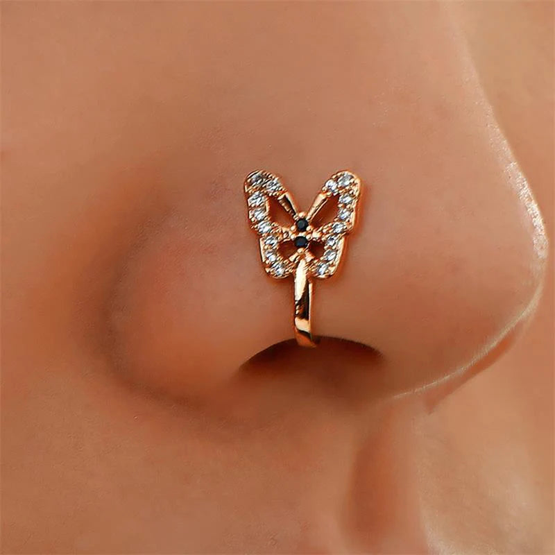 Elevate Your Style with Our Personalized U-Shaped Diamond-Studded Butterfly Nose Clip – A Chic Accessory for Every Woman