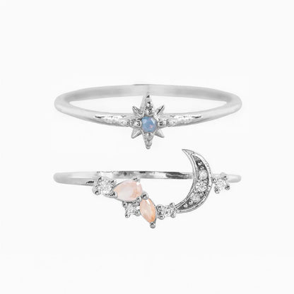 Elevate Your Style with the New Ins Copper Plated 18K Moon Ring - A Vintage-Inspired Adjustable Ring Set for Women and Girls