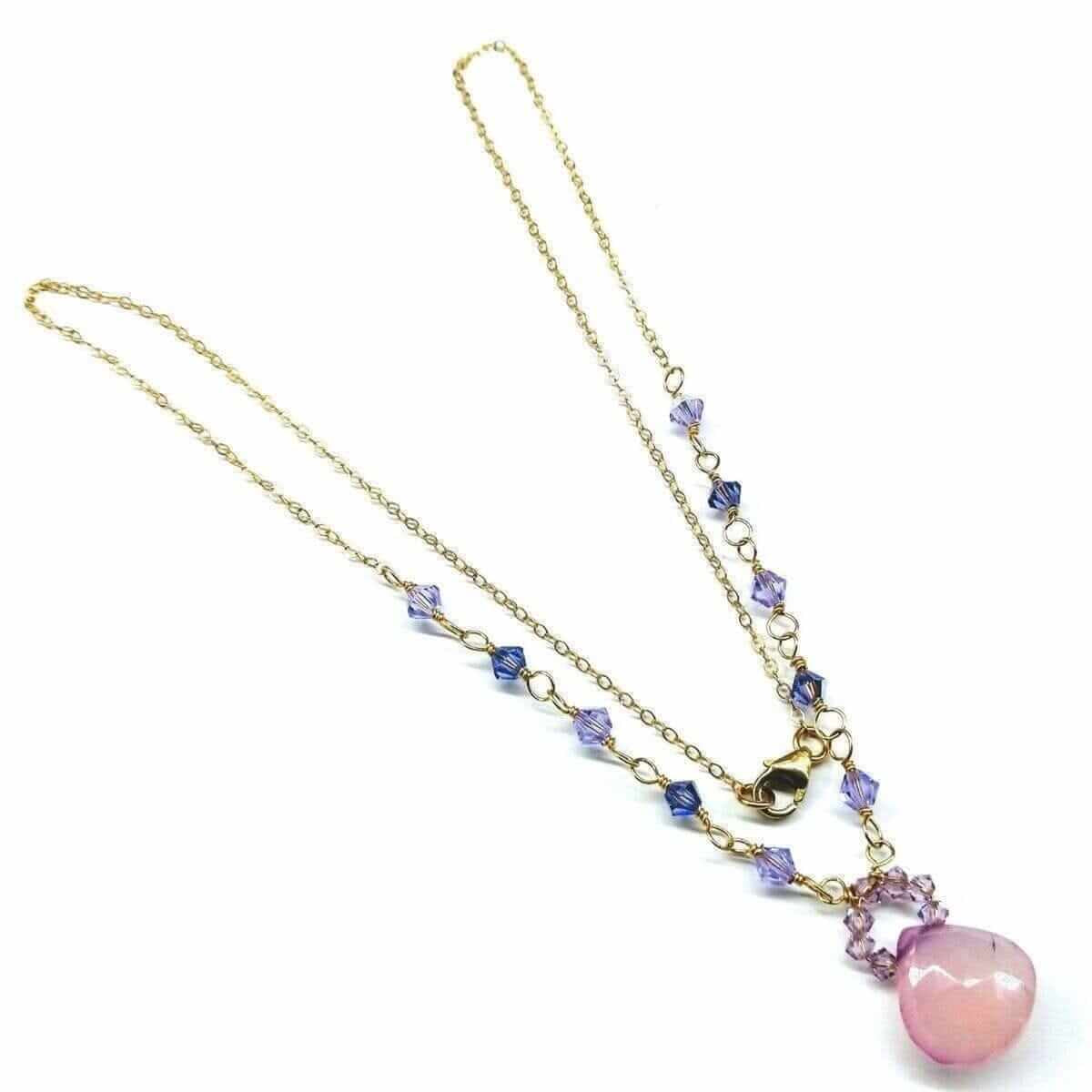 Purple Chalcedony Drop 14 KT Gold Filled Gemstone Necklace