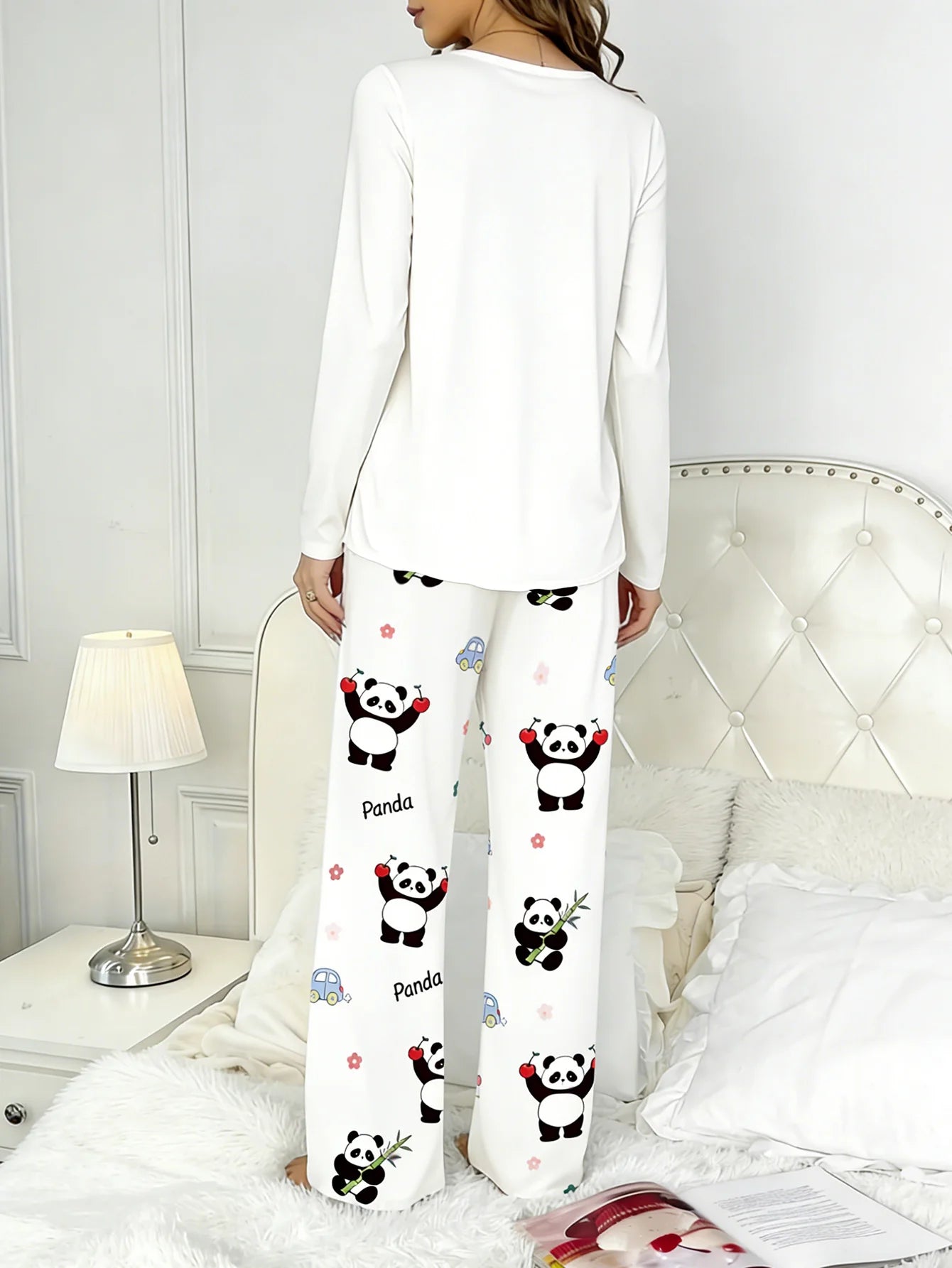 Cozy Up in Our Adorable Women's Long-Sleeve Panda Pajama Set - Perfect for Autumn & Winter Comfort!