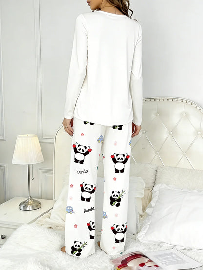 Cozy Up in Our Adorable Women's Long-Sleeve Panda Pajama Set - Perfect for Autumn & Winter Comfort!