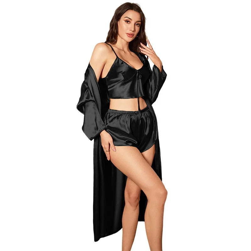 Indulge in Luxury with Our 3-Piece Satin Robe Set for Women - Elegant Nightgowns and Sling Robes for Ultimate Comfort