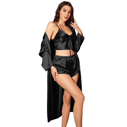 Indulge in Luxury with Our 3-Piece Satin Robe Set for Women - Elegant Nightgowns and Sling Robes for Ultimate Comfort