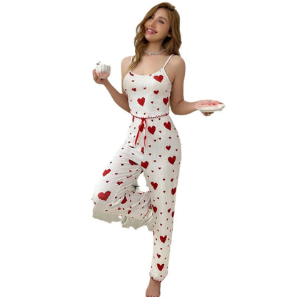 Cozy Elegance: Women's Plus Size 2-Piece Pajama Set with Soft Love Print - Perfect for Autumn Nights!
