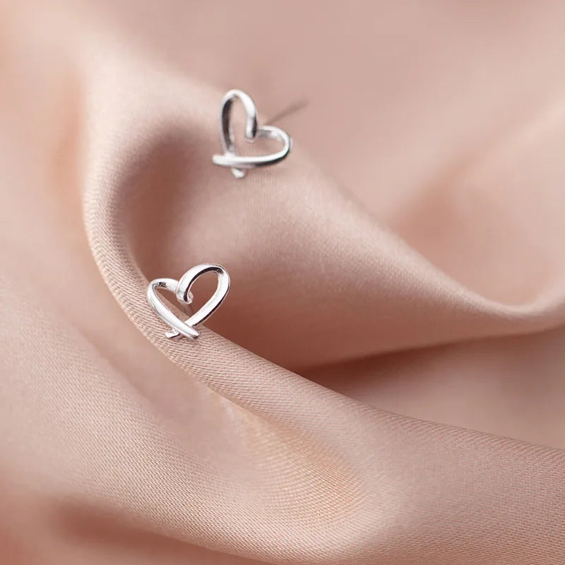 Charming Heart-Shaped 925 Sterling Silver Stud Earrings for Women - Trendy and Elegant Jewelry