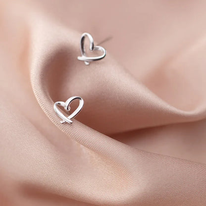 Charming Heart-Shaped 925 Sterling Silver Stud Earrings for Women - Trendy and Elegant Jewelry