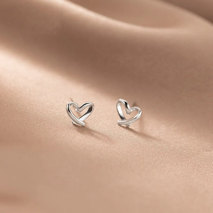 Charming Heart-Shaped 925 Sterling Silver Stud Earrings for Women - Trendy and Elegant Jewelry
