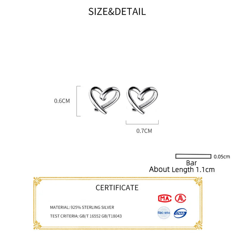 Charming Heart-Shaped 925 Sterling Silver Stud Earrings for Women - Trendy and Elegant Jewelry