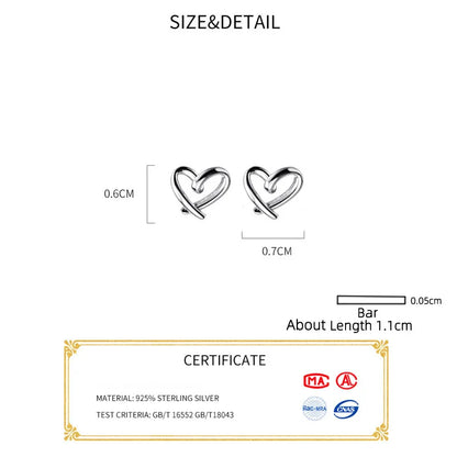 Charming Heart-Shaped 925 Sterling Silver Stud Earrings for Women - Trendy and Elegant Jewelry