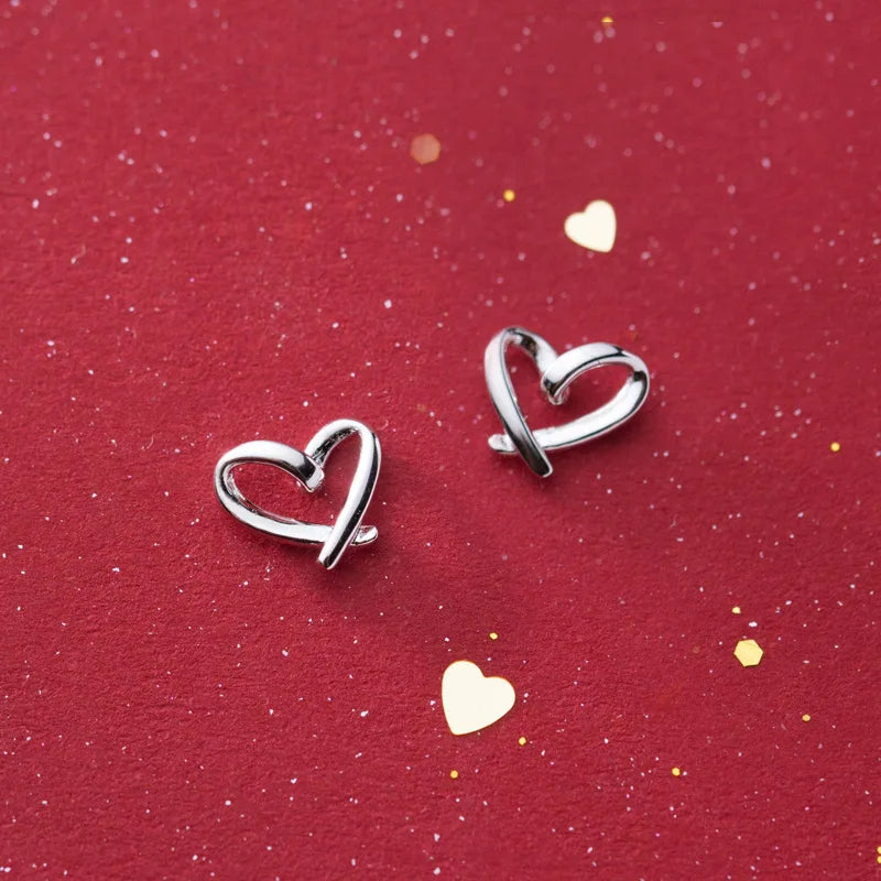 Charming Heart-Shaped 925 Sterling Silver Stud Earrings for Women - Trendy and Elegant Jewelry