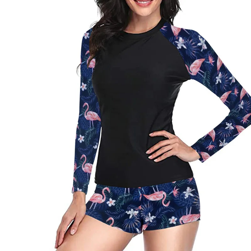 Elevate Your Summer Style with the 2025 Women's Long Sleeve Rashguard Bikini Set - Chic Leopard Print & Floral Design