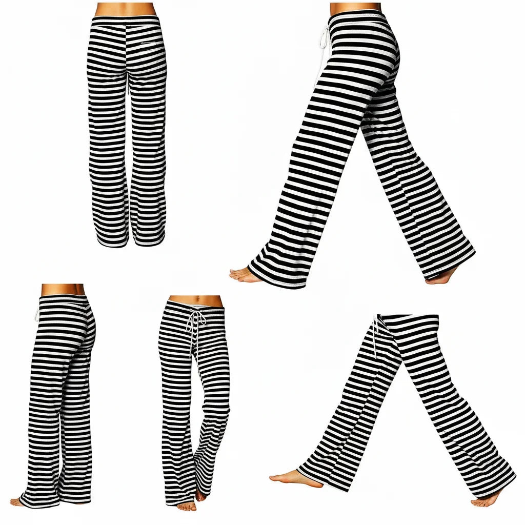 Cozy Striped Cotton Pajama Pants for Women - Comfy Lounge Bottoms with Adjustable Drawstring for Perfect Fit