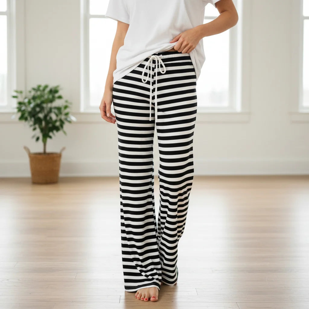 Cozy Striped Cotton Pajama Pants for Women - Comfy Lounge Bottoms with Adjustable Drawstring for Perfect Fit