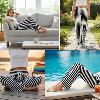 Cozy Striped Cotton Pajama Pants for Women - Comfy Lounge Bottoms with Adjustable Drawstring for Perfect Fit
