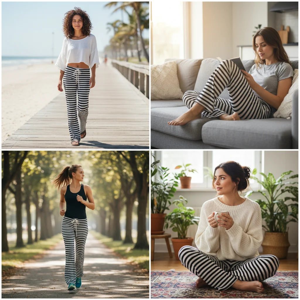 Cozy Striped Cotton Pajama Pants for Women - Comfy Lounge Bottoms with Adjustable Drawstring for Perfect Fit