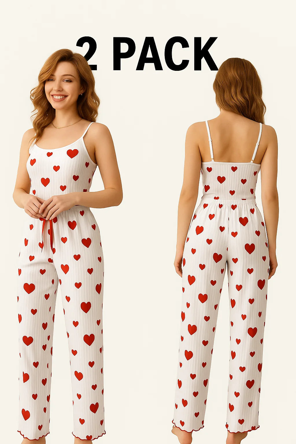 Cozy Elegance: Women's Plus Size 2-Piece Pajama Set with Soft Love Print - Perfect for Autumn Nights!