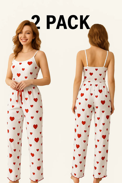 Cozy Elegance: Women's Plus Size 2-Piece Pajama Set with Soft Love Print - Perfect for Autumn Nights!