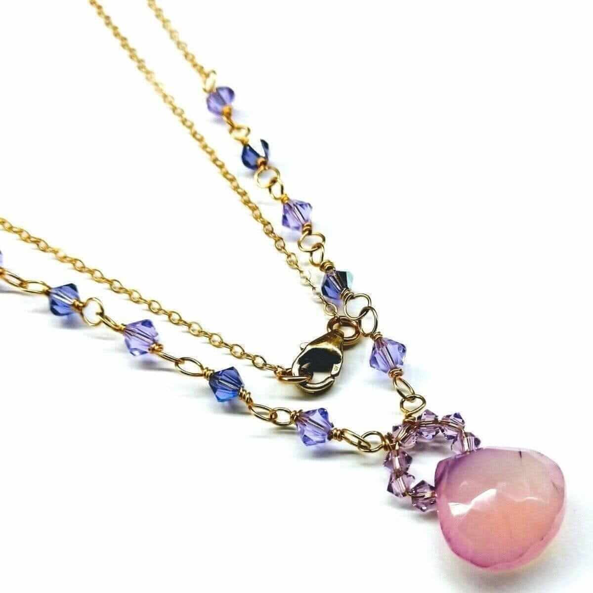 Purple Chalcedony Drop 14 KT Gold Filled Gemstone Necklace