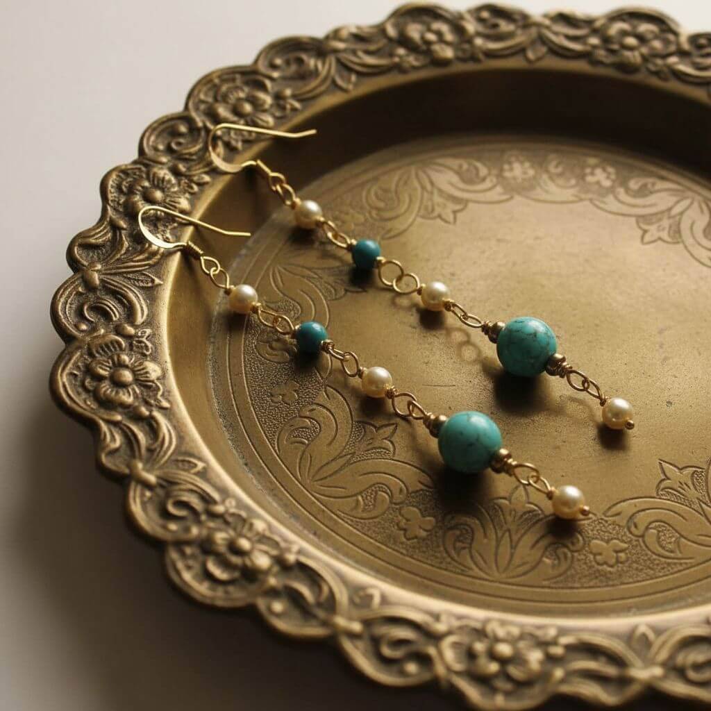 Stunning Long 14K Gold Filled Turquoise and Pearl Earrings for Effortless Elegance