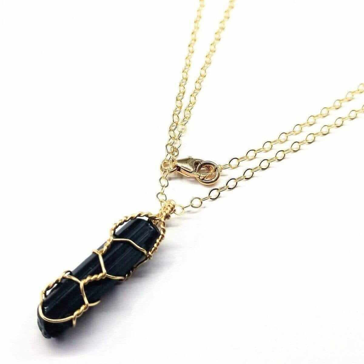 Stunning 14K Gold Filled Wire Wrapped Raw Black Tourmaline Necklace for Ultimate Protection and Style