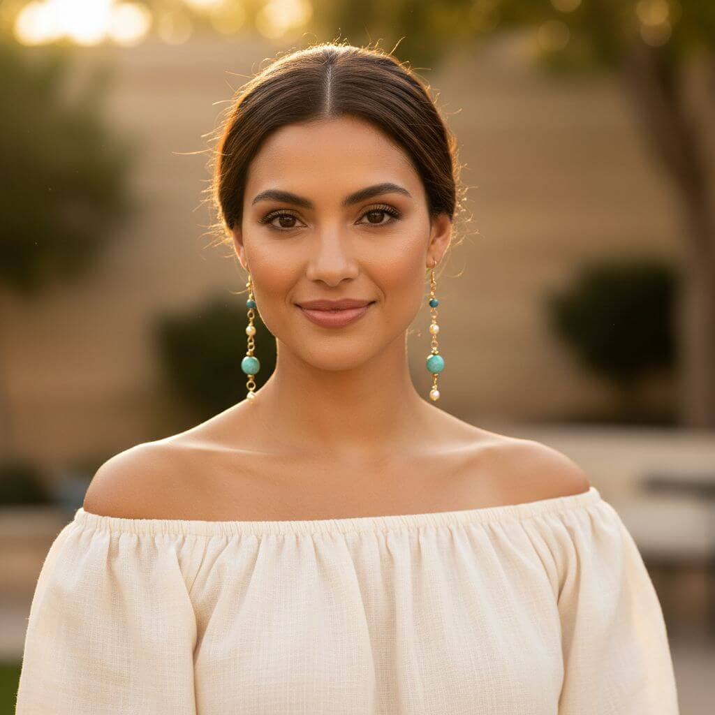 Stunning Long 14K Gold Filled Turquoise and Pearl Earrings for Effortless Elegance