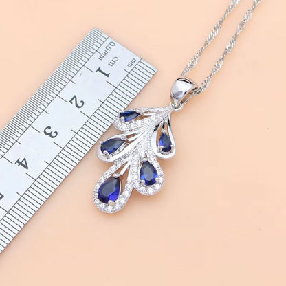 Exquisite 925 Sterling Silver Jewelry Set with Blue Sapphire and White Crystal - Elegant Bridal Collection for Women