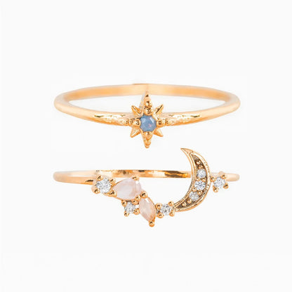 Elevate Your Style with the New Ins Copper Plated 18K Moon Ring - A Vintage-Inspired Adjustable Ring Set for Women and Girls