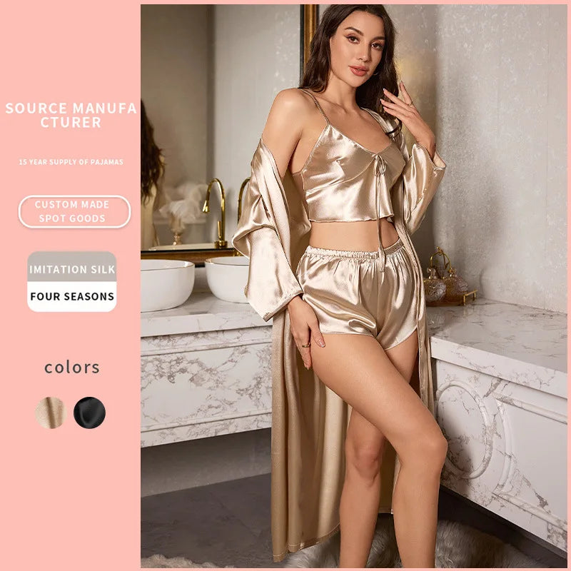 Indulge in Luxury with Our 3-Piece Satin Robe Set for Women - Elegant Nightgowns and Sling Robes for Ultimate Comfort