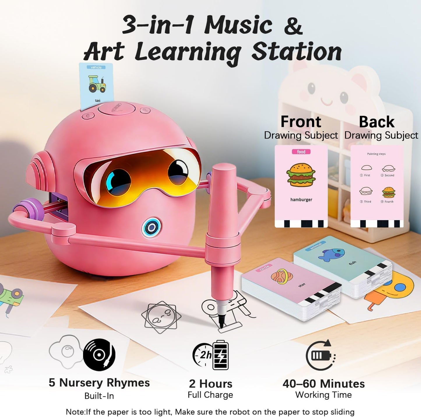 Unleash your Children's Creativity with the Pink Drawing Robot Set - 100 Themed Cards, 12 Vibrant Pens & 4 Paintbrushes