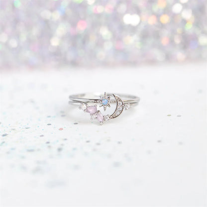 Elevate Your Style with the New Ins Copper Plated 18K Moon Ring - A Vintage-Inspired Adjustable Ring Set for Women and Girls