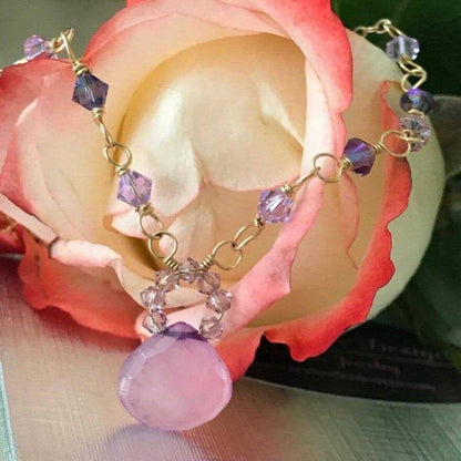 Purple Chalcedony Drop 14 KT Gold Filled Gemstone Necklace