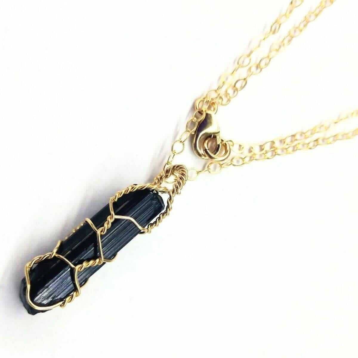 Stunning 14K Gold Filled Wire Wrapped Raw Black Tourmaline Necklace for Ultimate Protection and Style