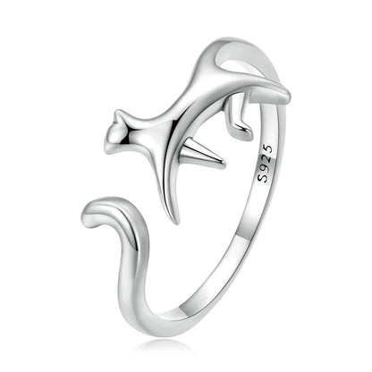 Charming 100% 925 Sterling Silver Cat Open Ring - A Trendy Animal-Inspired Jewelry Gift for Women