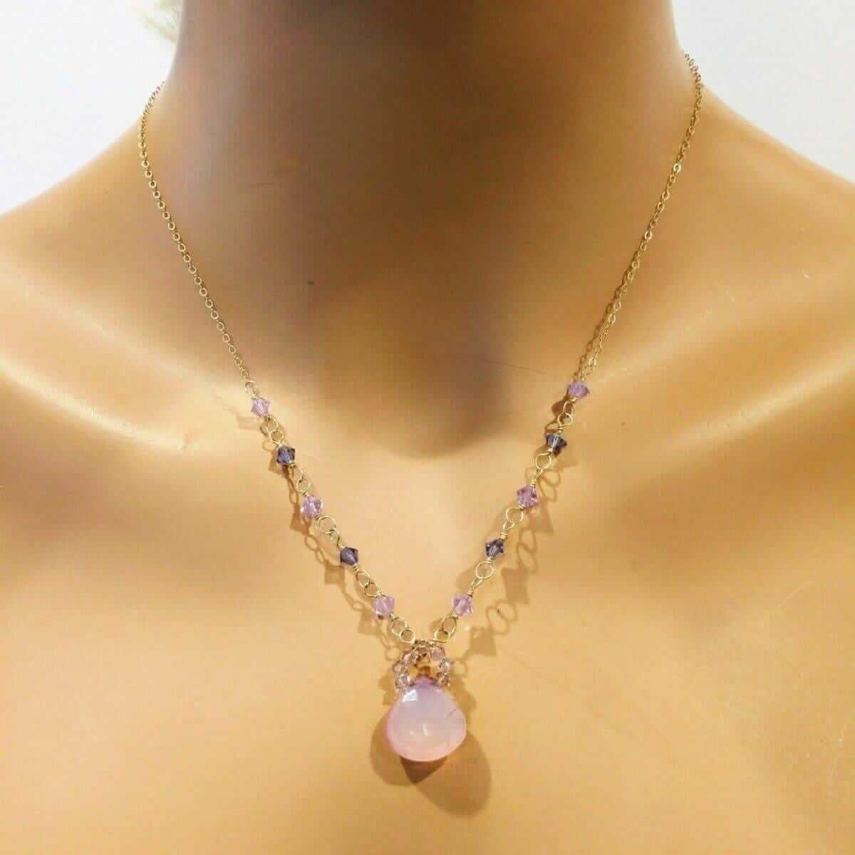 Purple Chalcedony Drop 14 KT Gold Filled Gemstone Necklace