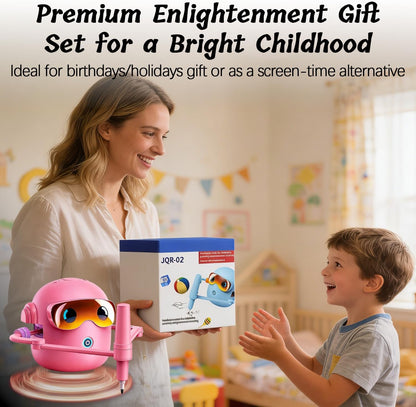 Unleash your Children's Creativity with the Pink Drawing Robot Set - 100 Themed Cards, 12 Vibrant Pens & 4 Paintbrushes